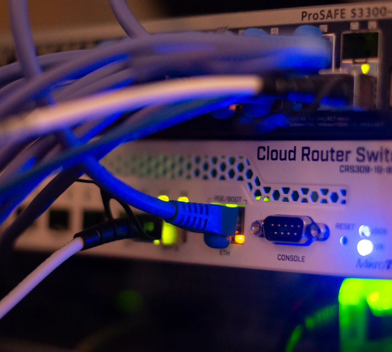 Router with blue network cables connected